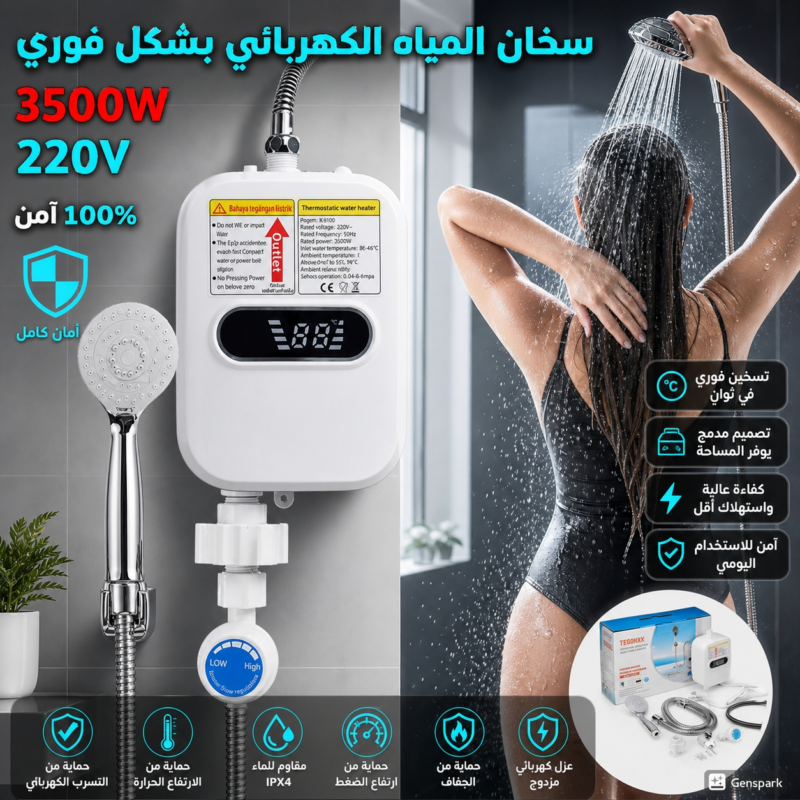 سخان المياه الكهربائي بدون انتظار تسخين بشكل فوري